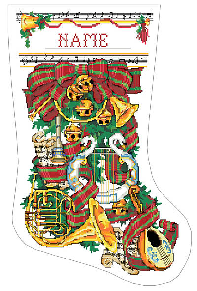 The Sounds of Christmas Stocking - Cross Stitch Pattern