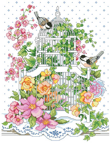 Blossoming Bird Cage - Cross Stitch Pattern