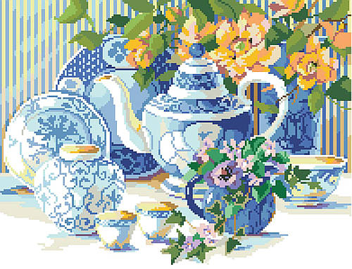 Blue and White Tea Set - Cross Stitch Pattern