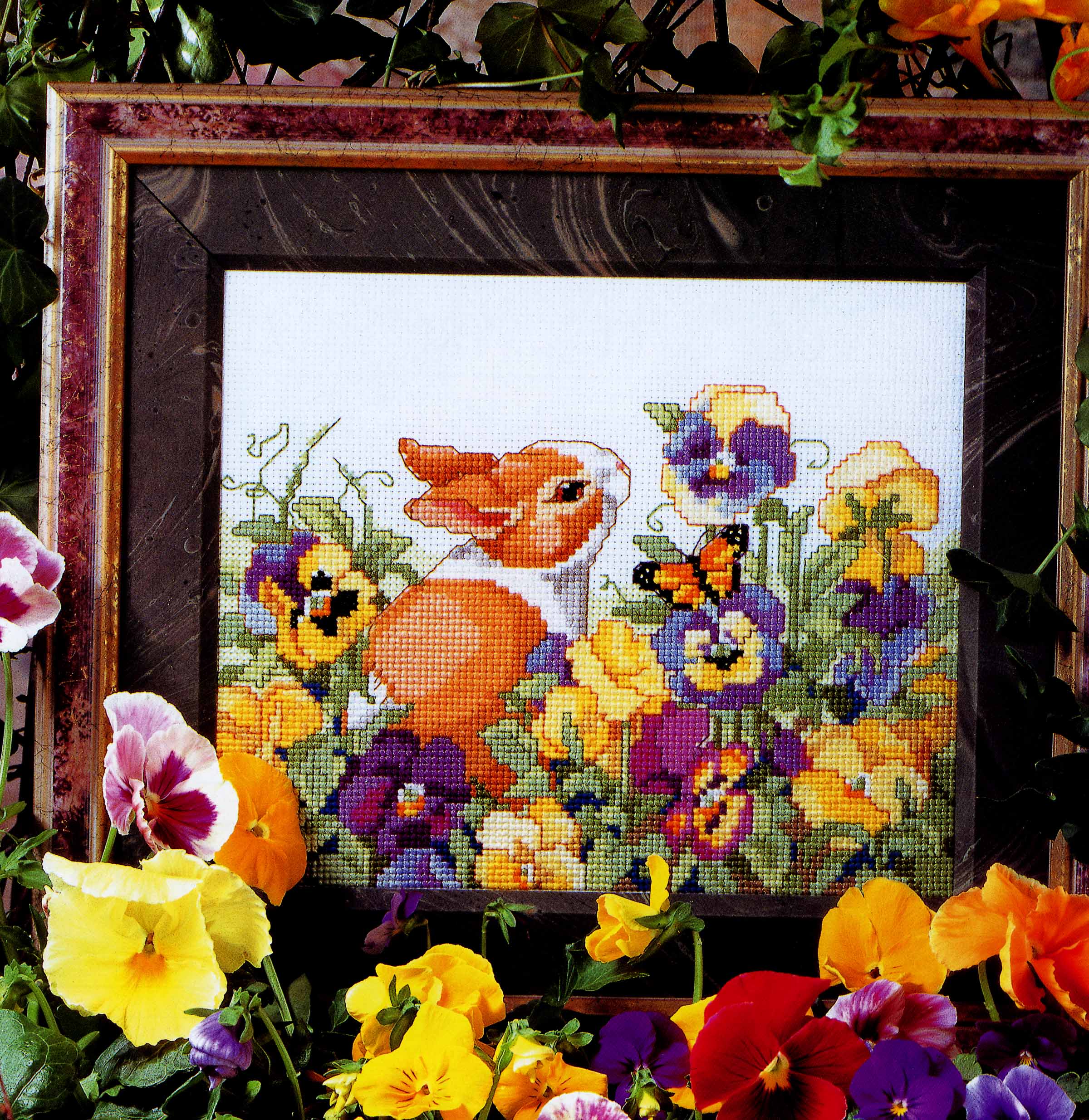 Pansy Patch Bunny - Cross Stitch Pattern