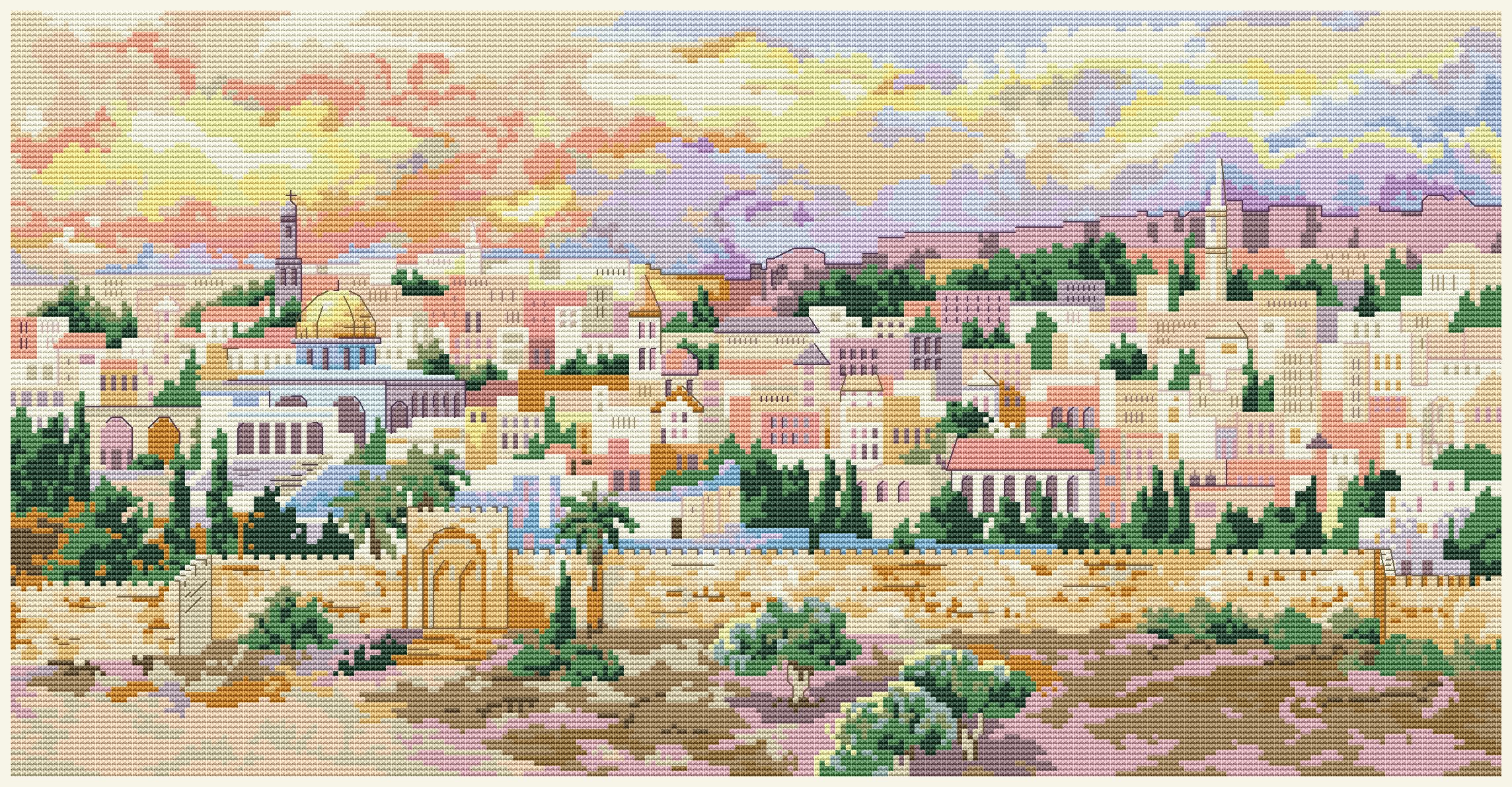 Jerusalem at Dusk - Christian Cross Stitch Pattern