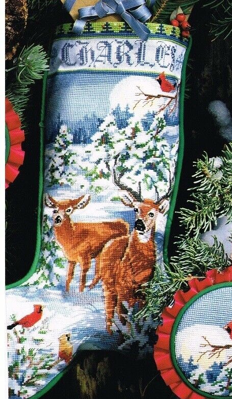 Snowy Forest Evening Stocking - Cross Stitch Pattern