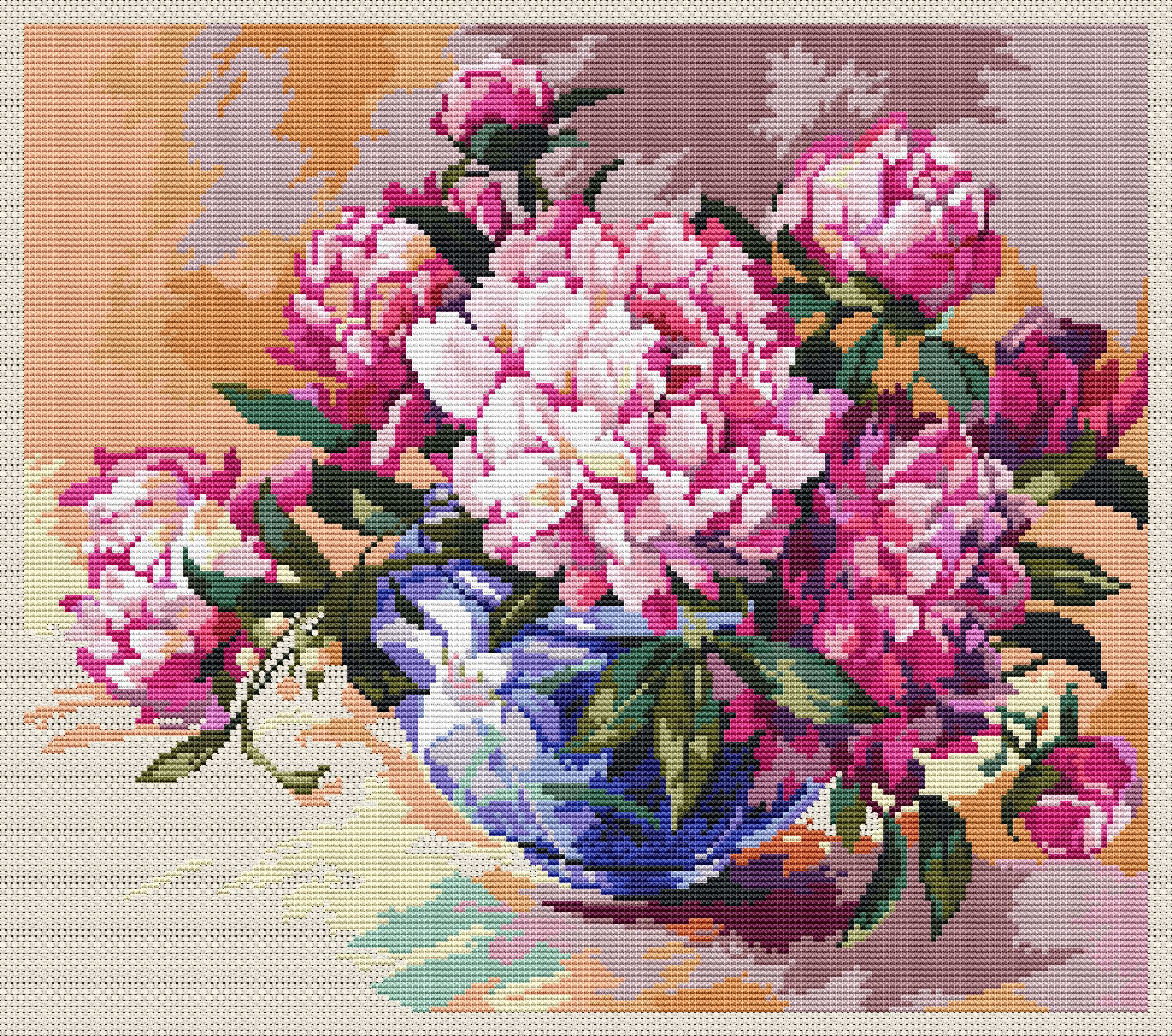 Peonies In Bloom - Cross Stitch Pattern