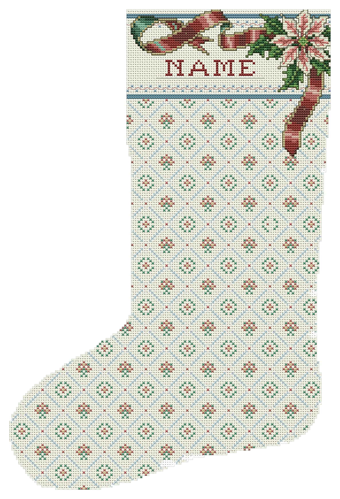Poinsettia Cuff Heirloom Stocking - Cross Stitch Pattern