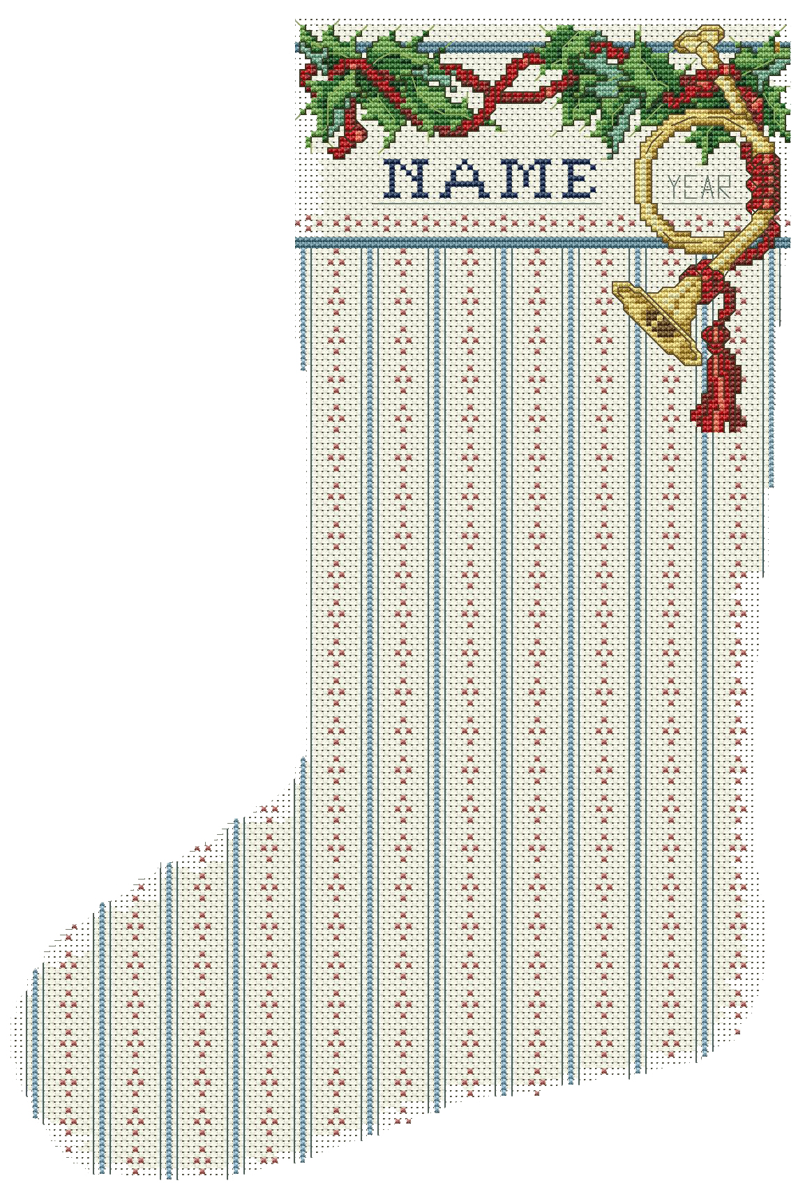 Horn & Holly Cuff Heirloom Stocking - Cross Stitch Pattern