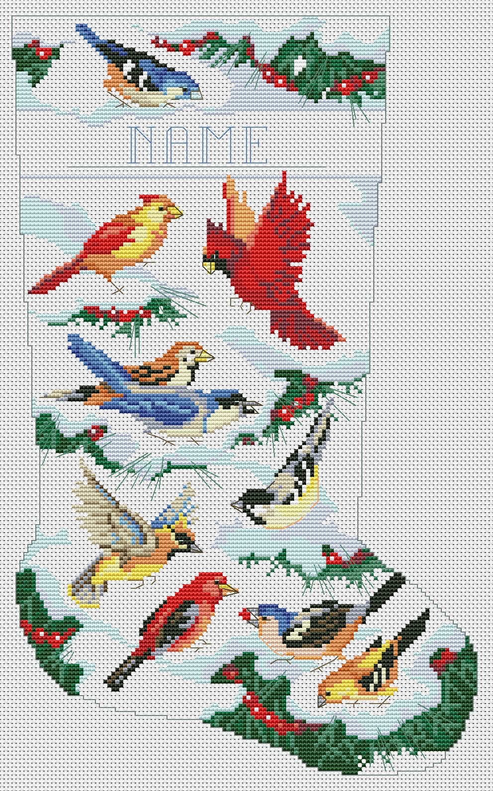 Birds of Winter Stocking - Cross Stitch Pattern