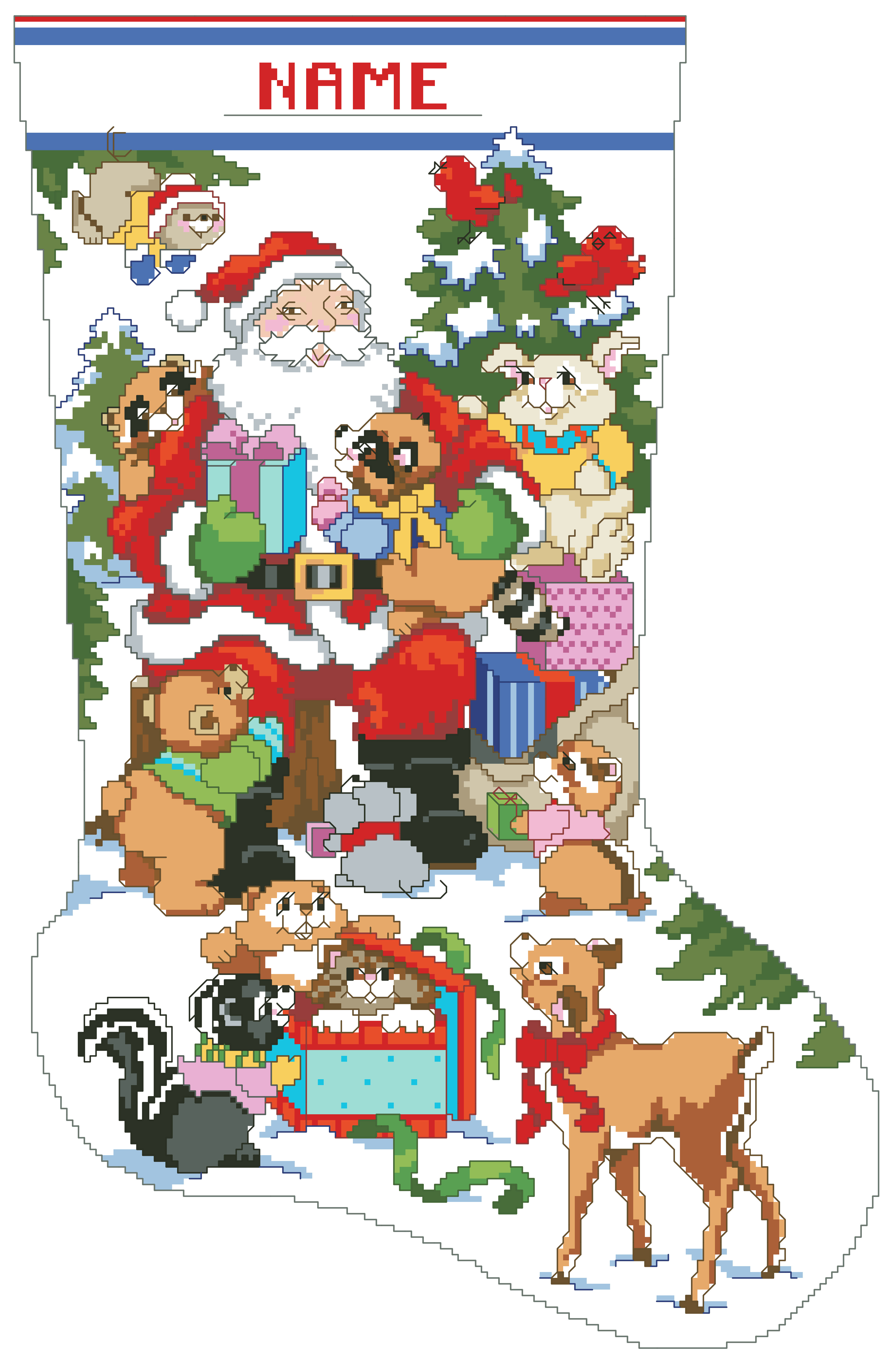 Santa's Woodland Friends Stocking - Cross Stitch Pattern