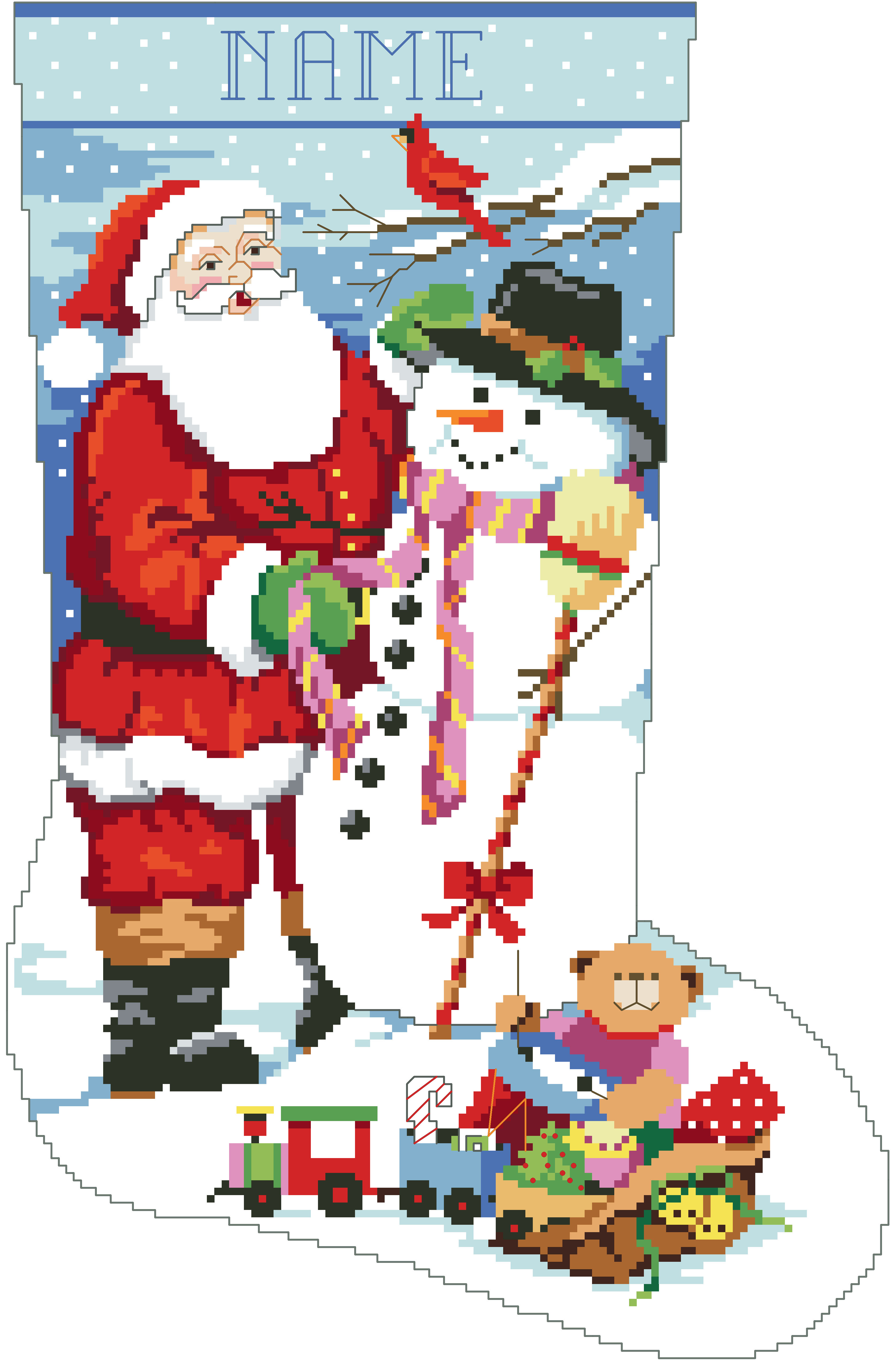 Santa & Snowman Stocking - Cross Stitch Pattern