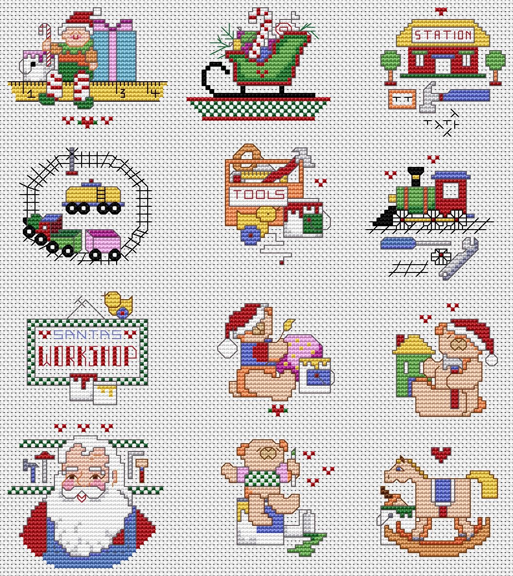 Santa in His Workshop Ornaments - Cross Stitch Pattern