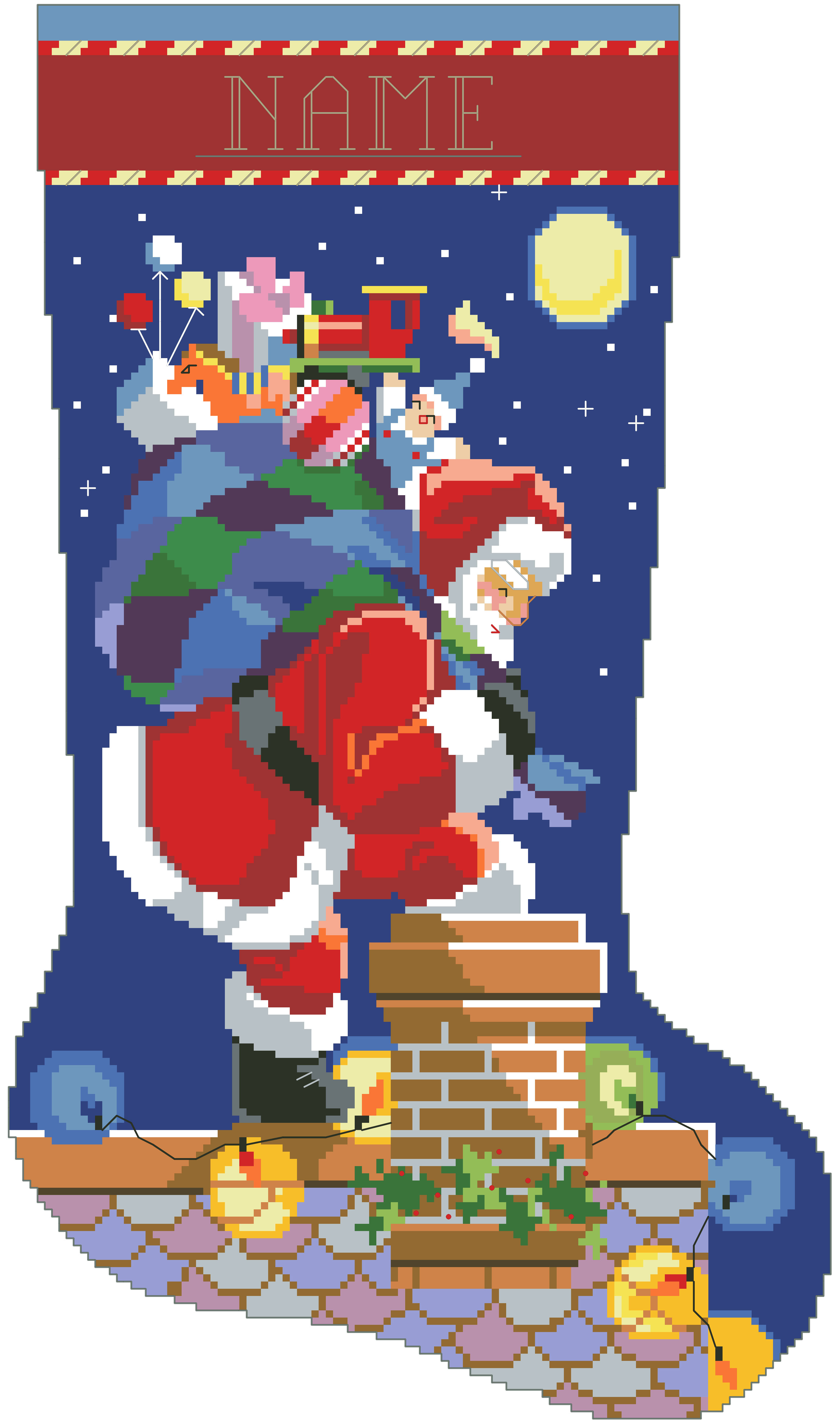 Santa on the Rooftop Stocking - Cross Stitch Pattern