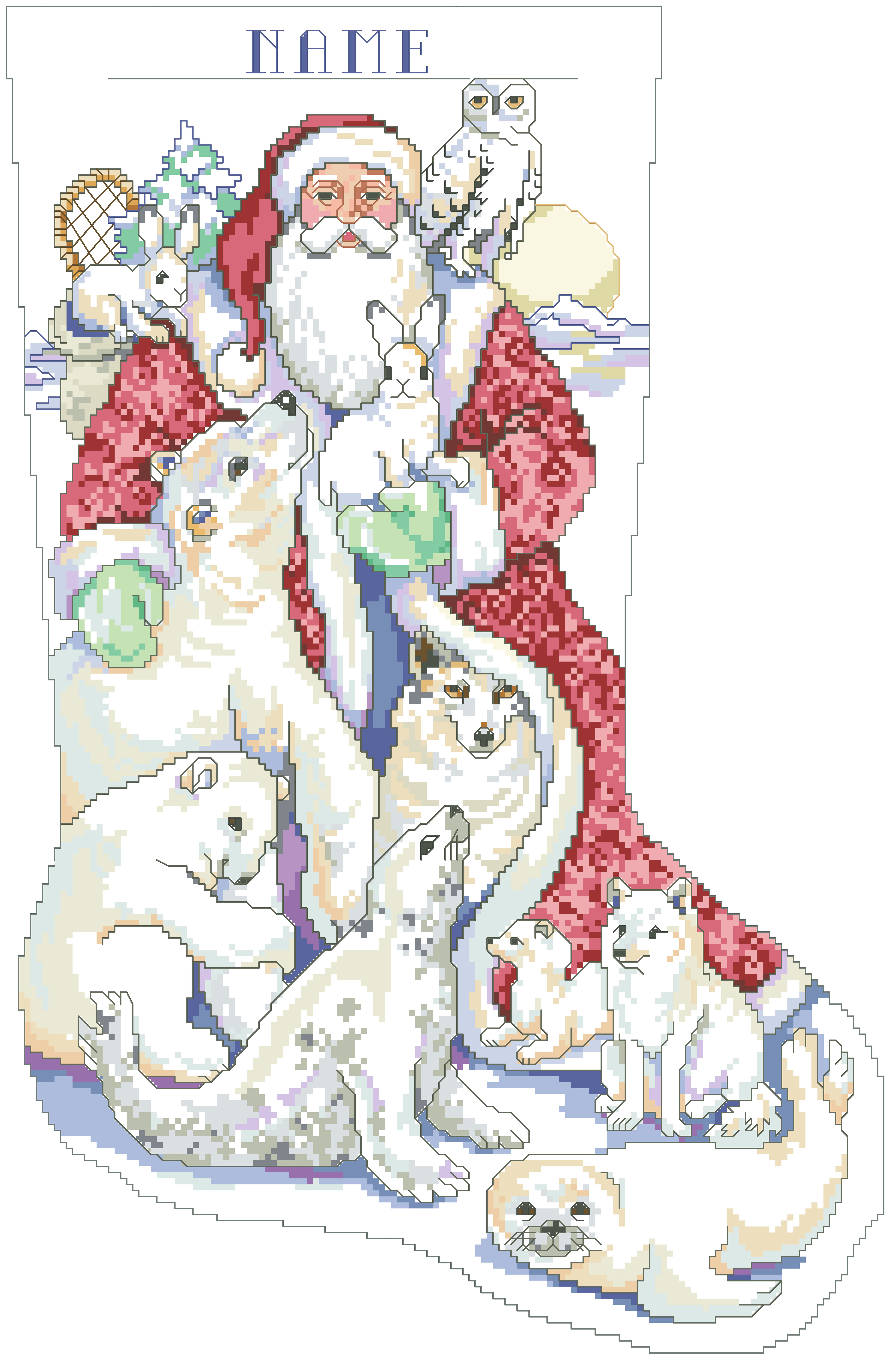Father Winter and Friends Stocking - Cross Stitch Pattern