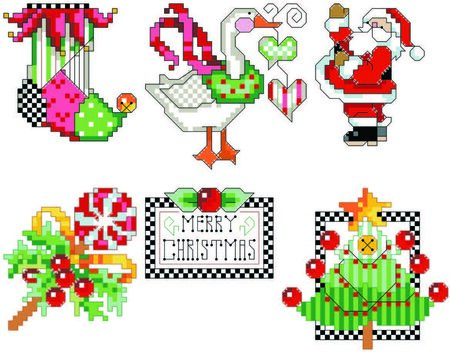 Checkered Christmas Ornament Set 1 - Cross Stitch Pattern