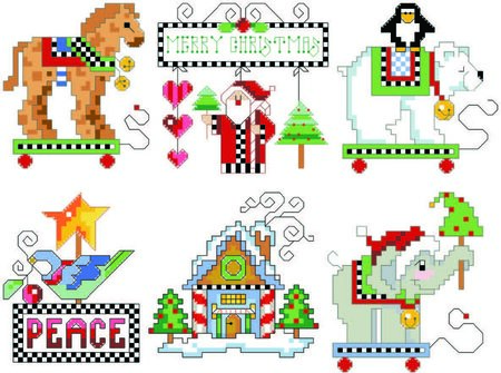 Checkered Christmas Ornament Set 4 - Cross Stitch Pattern