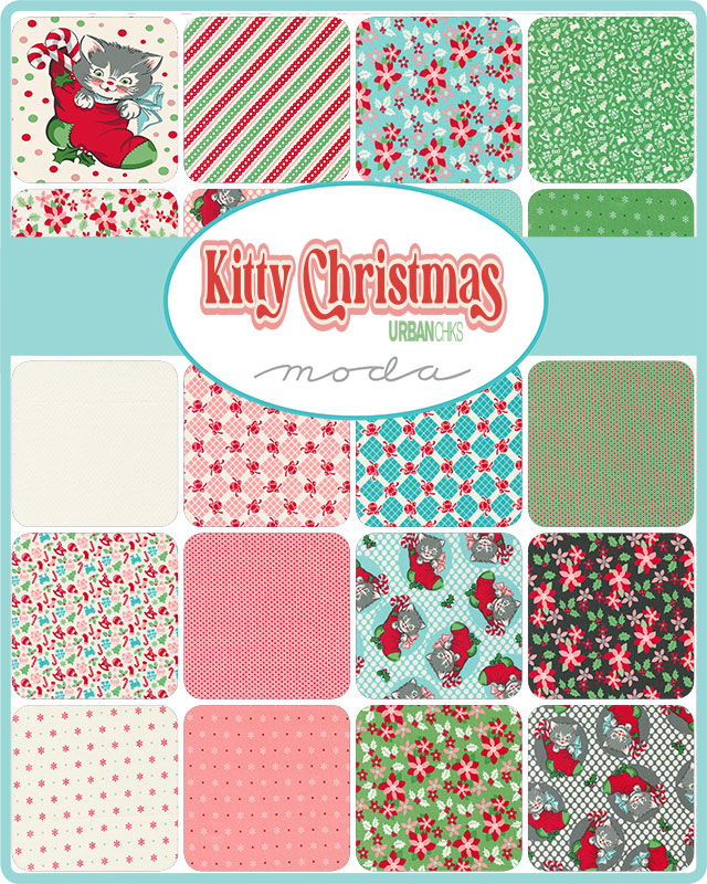 Kitty Christmas Stripe - Mint - Quilt Fabric