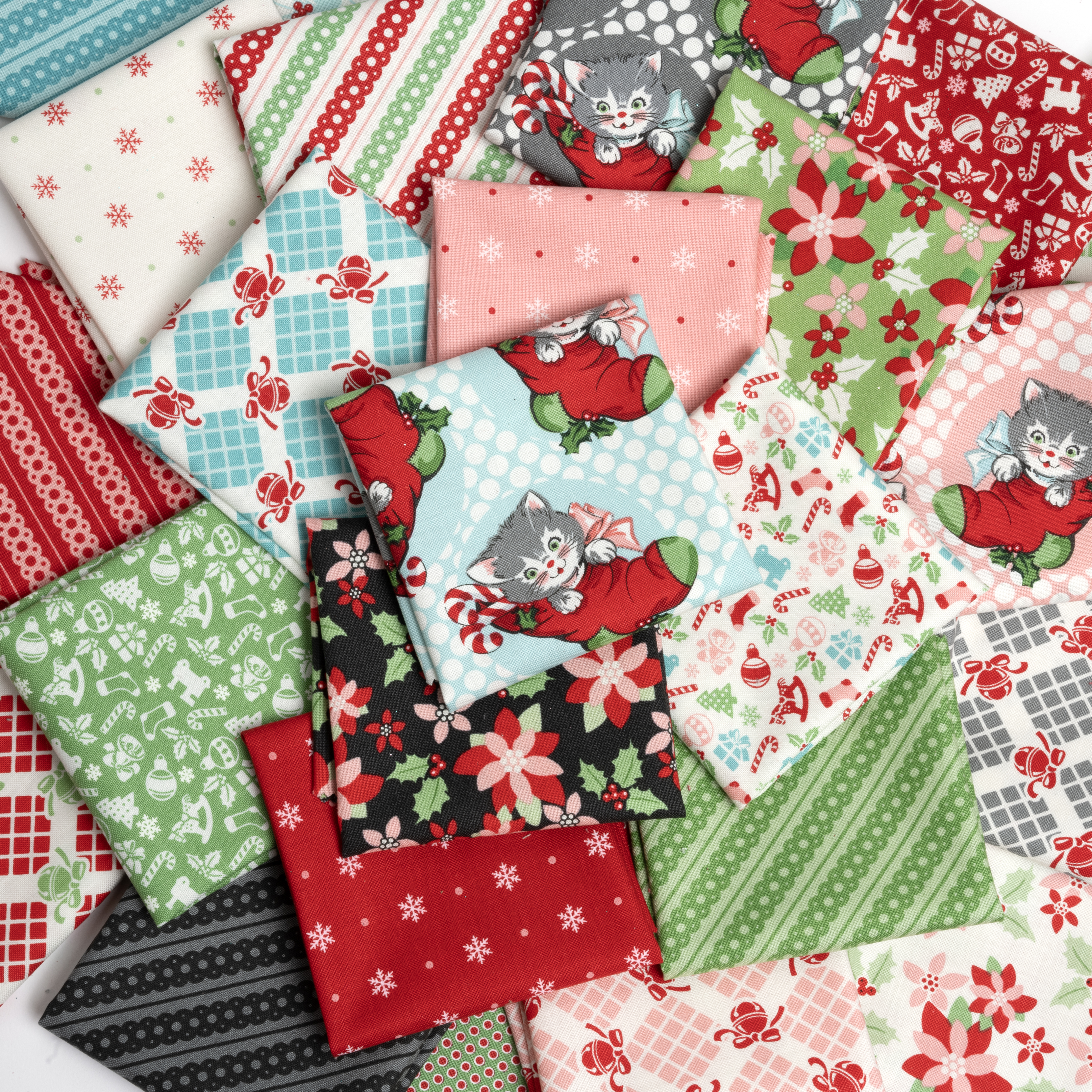Kitty Christmas Stripe - Mint - Quilt Fabric