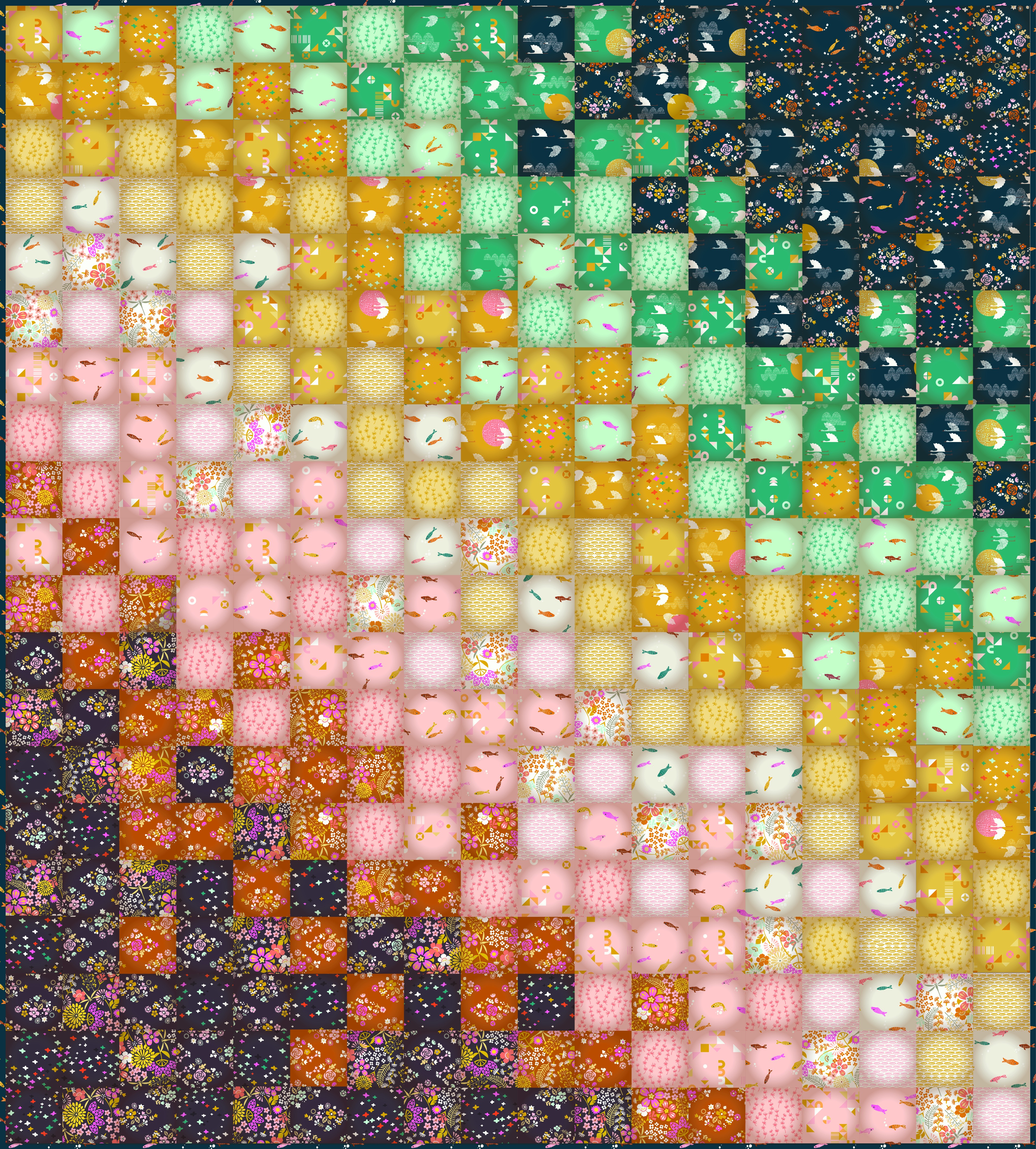 Koi Pond Mint - Smile and Wave - Quilt Fabric