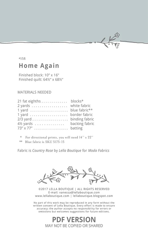 Home Again - Quilt Pattern
