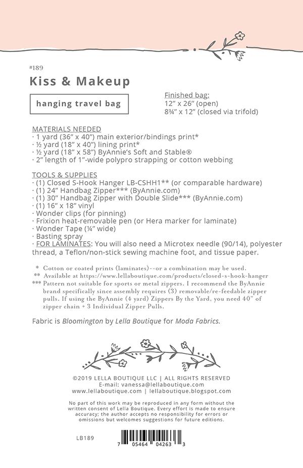 Kiss and Makeup Hanging Travel Bg - Quilt Pattern