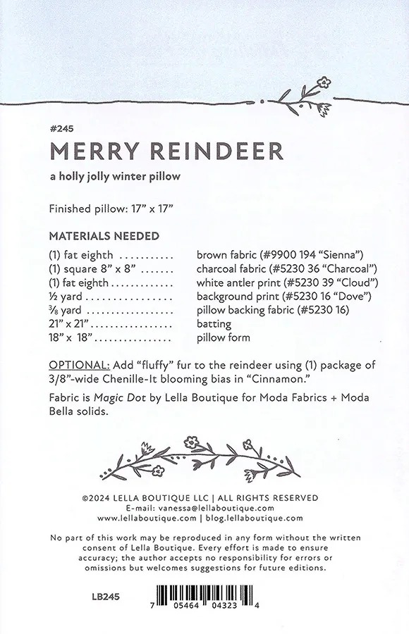 Merry Reindeer Pillow - Quilt Pattern