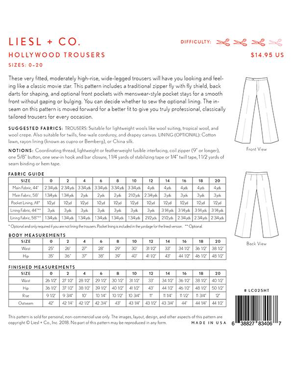 Hollywood Trousers - Sewing Pattern
