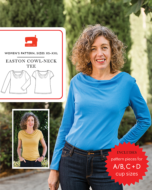Easton Cowl Neck Tee - Sewing Pattern, zoomed in. Select this picture to zoom back out.