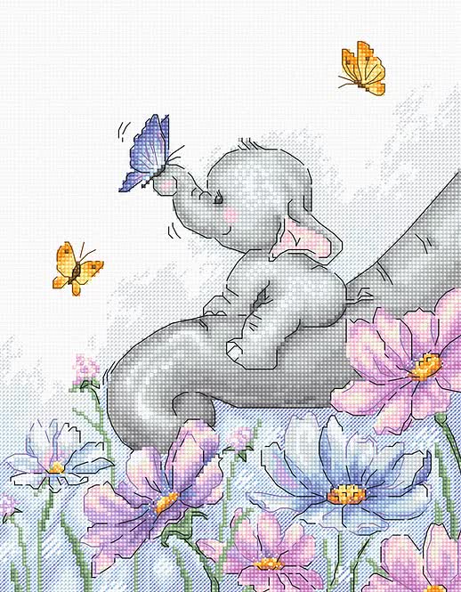 Elephant with Butterfly - Counted Cross Stitch Kit