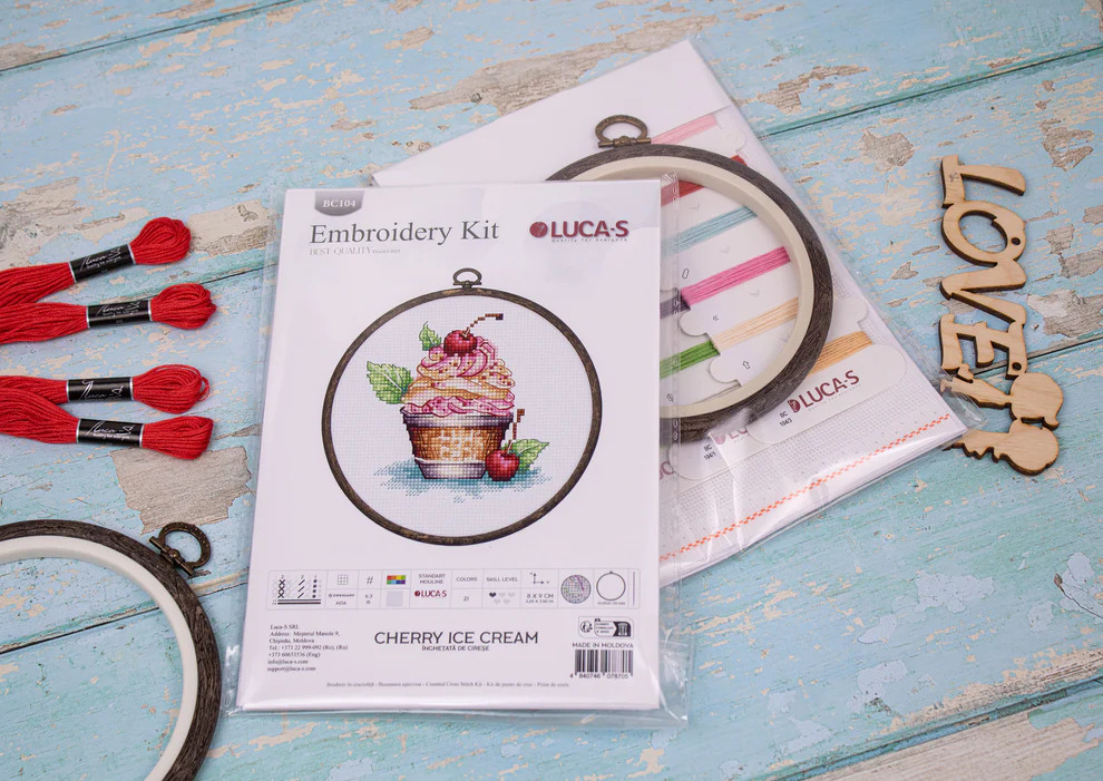 Cherry Ice Cream - Cross Stitch Kit with Hoop 