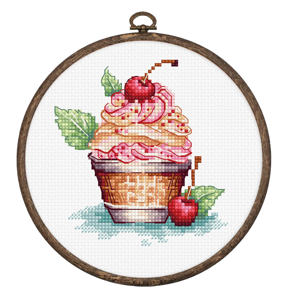 Cherry Ice Cream - Cross Stitch Kit with Hoop 