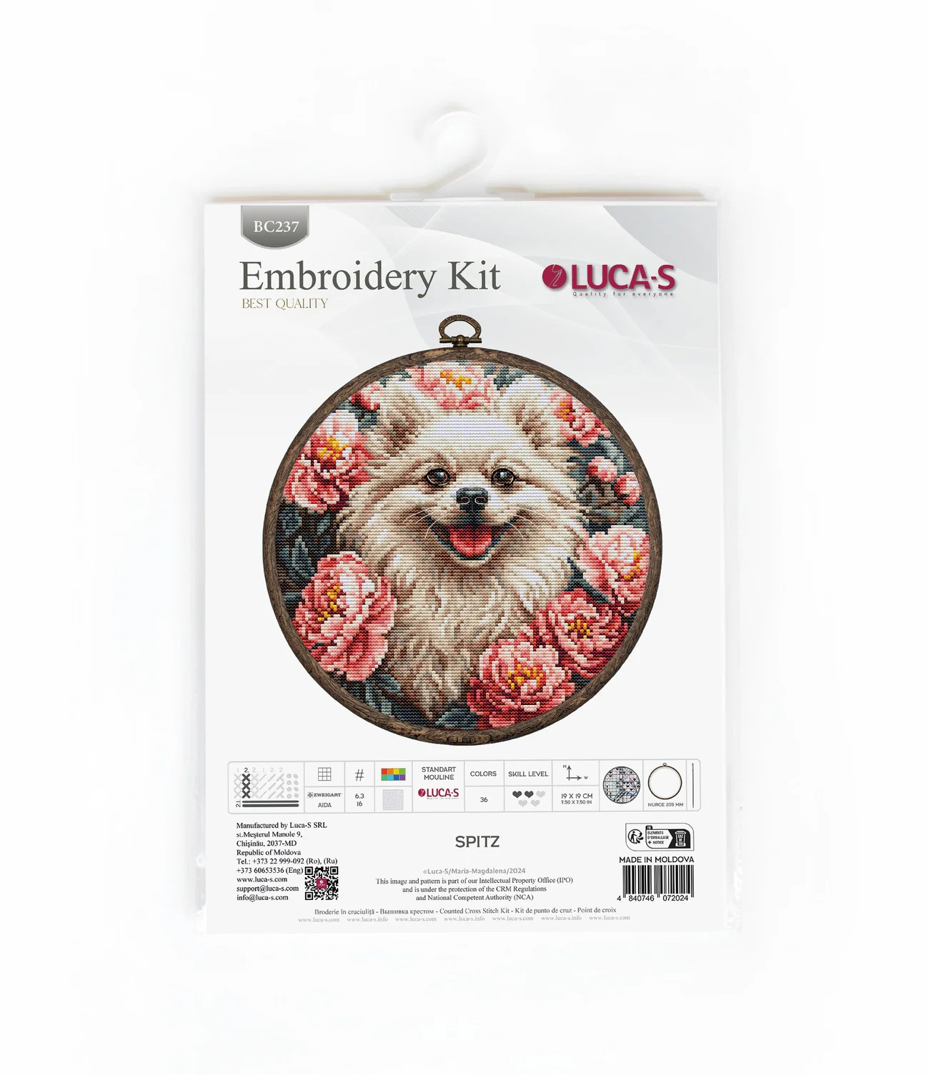 Spitz - Cross Stitch Kit with Hoop Included