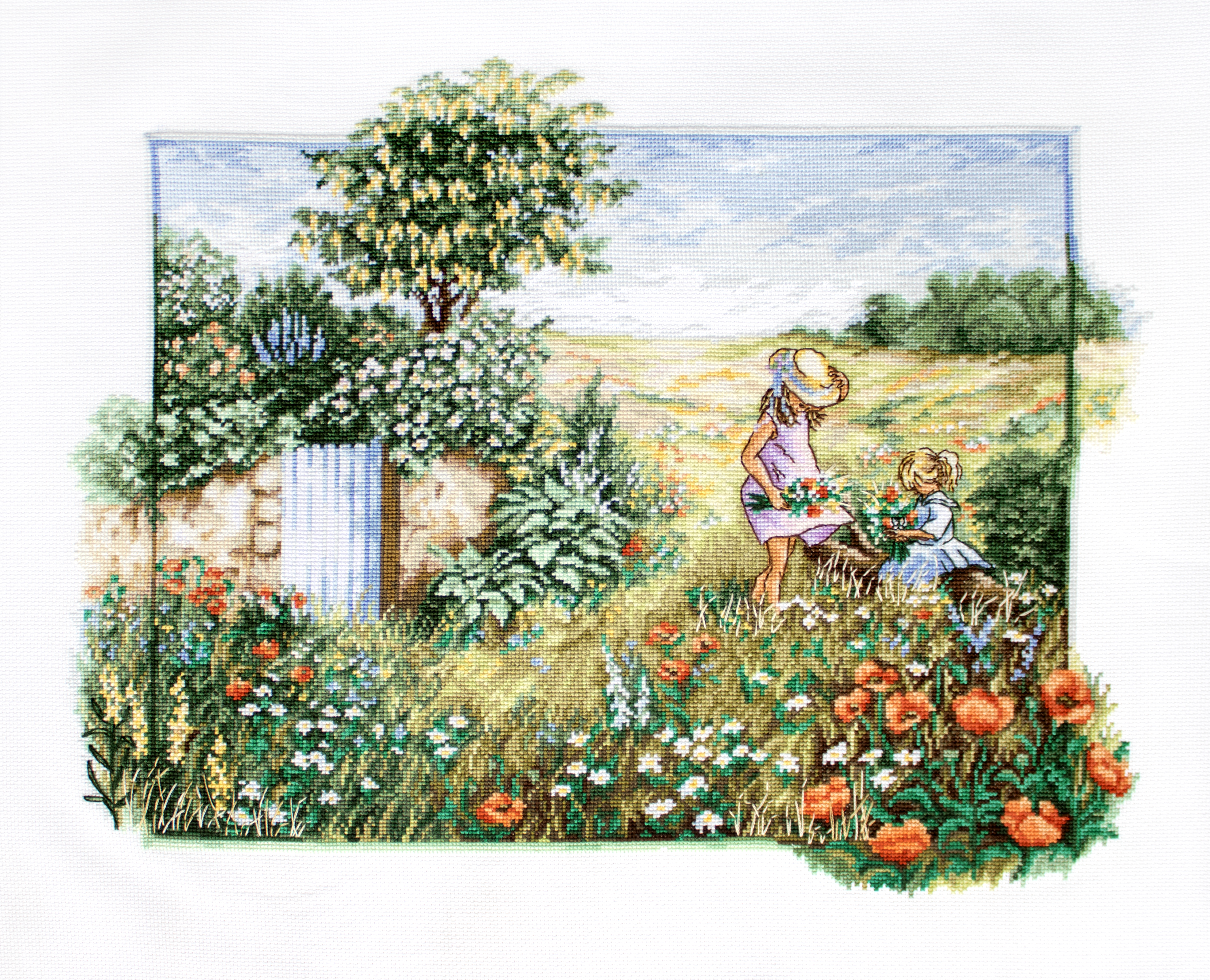 Landscape with Poppies - Cross Stitch Kit, zoomed in. Select this picture to zoom back out.