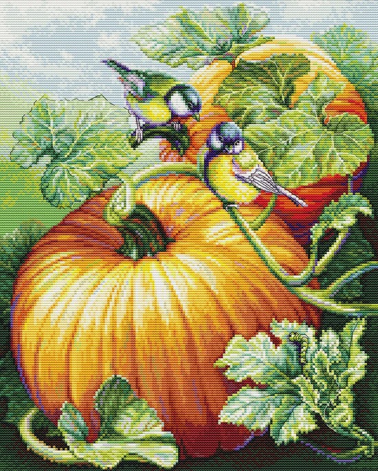 Birdies on Pumpkin - Cross Stitch Kit