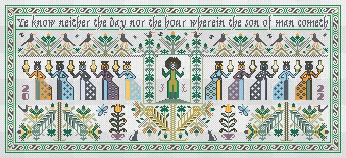 Wise & Foolish - Cross Stitch Pattern, zoomed in. Select this picture to zoom back out.