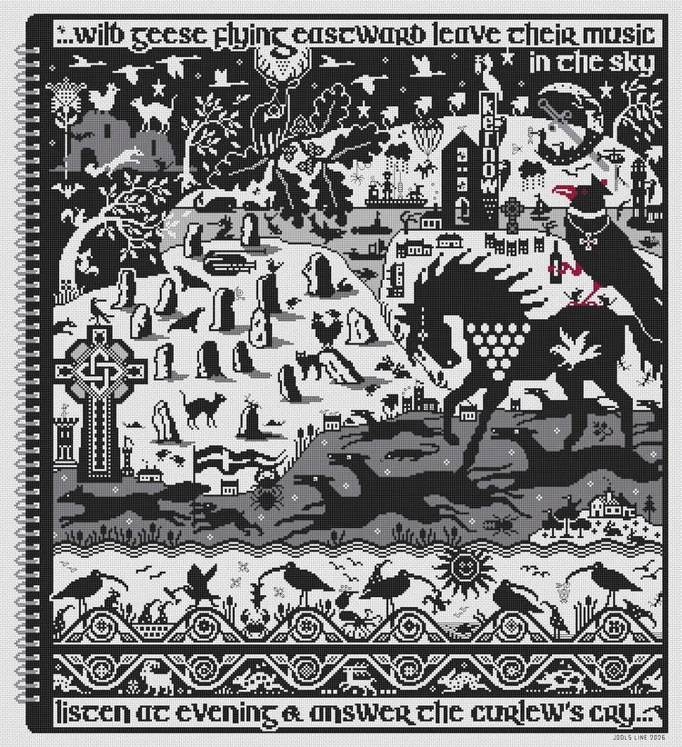 Spiral-Bound Book of Dando - Cross Stitch Pattern, zoomed in. Select this picture to zoom back out.