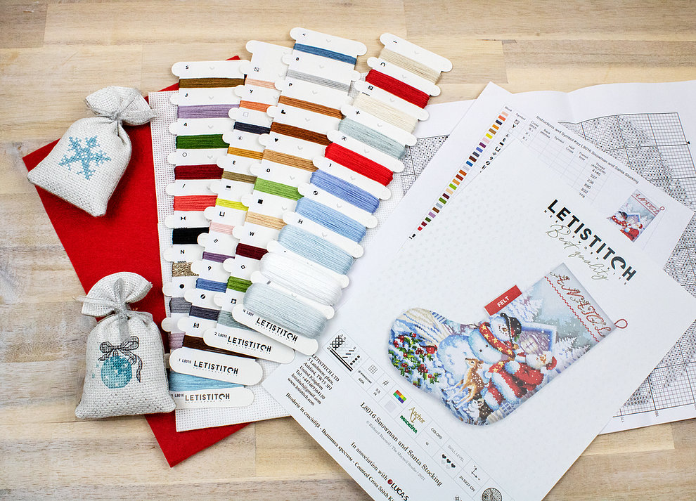 Snowman and Santa Stocking - Christmas Cross Stitch Kit 