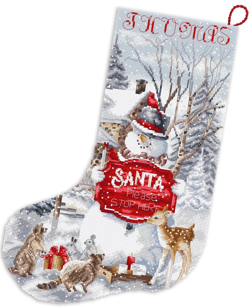 Please Stop Here Stocking - Christmas Cross Stitch Kit , zoomed in. Select this picture to zoom back out.