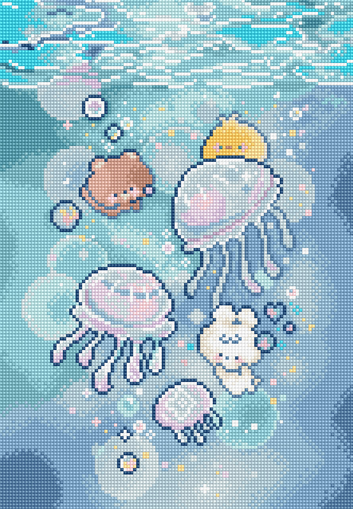 Jellyfish Dance - Cross Stitch Kit , zoomed in. Select this picture to zoom back out.
