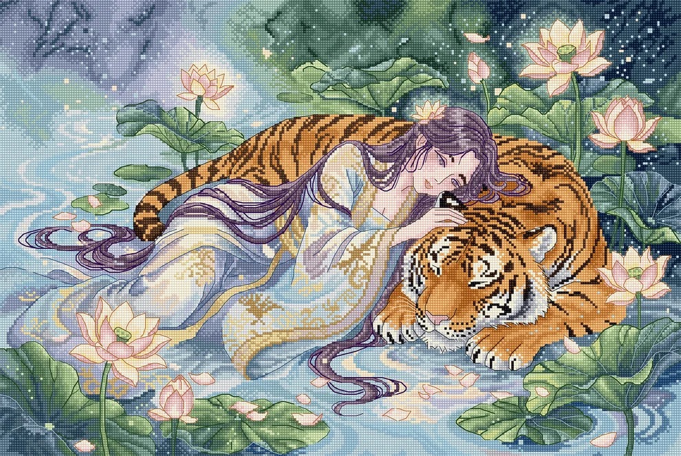 Tiger's Embrace - Cross Stitch Kit , zoomed in. Select this picture to zoom back out.