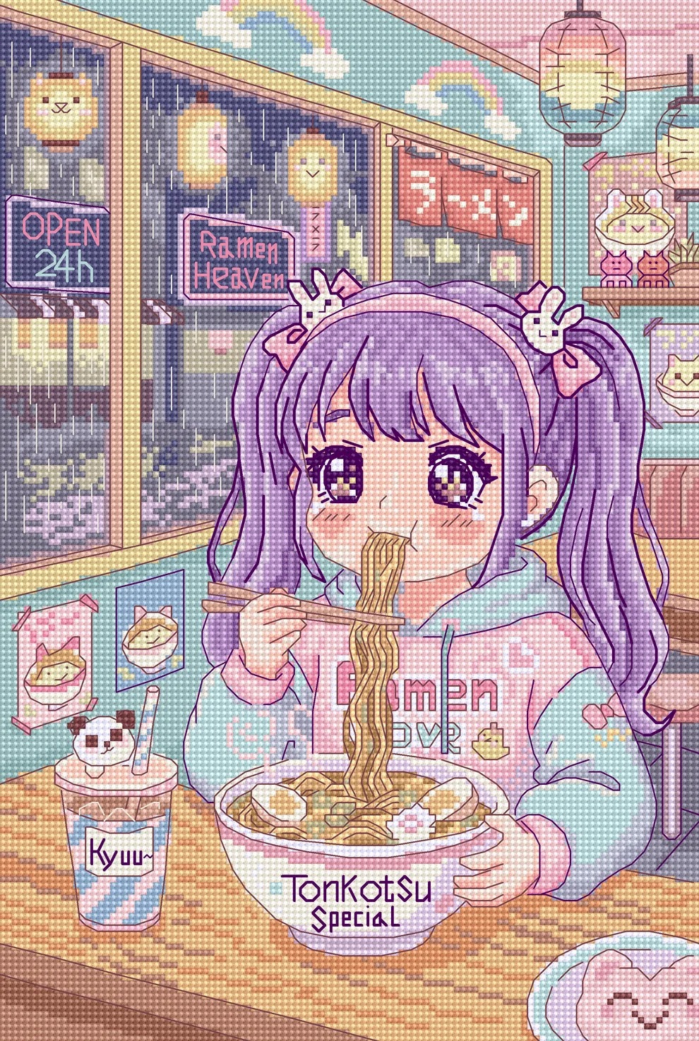 Ramen Day - Cross Stitch Kit , zoomed in. Select this picture to zoom back out.
