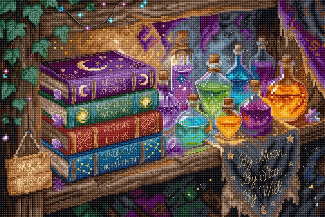 Arcane Secrets - Cross Stitch Kit, zoomed in. Select this picture to zoom back out.
