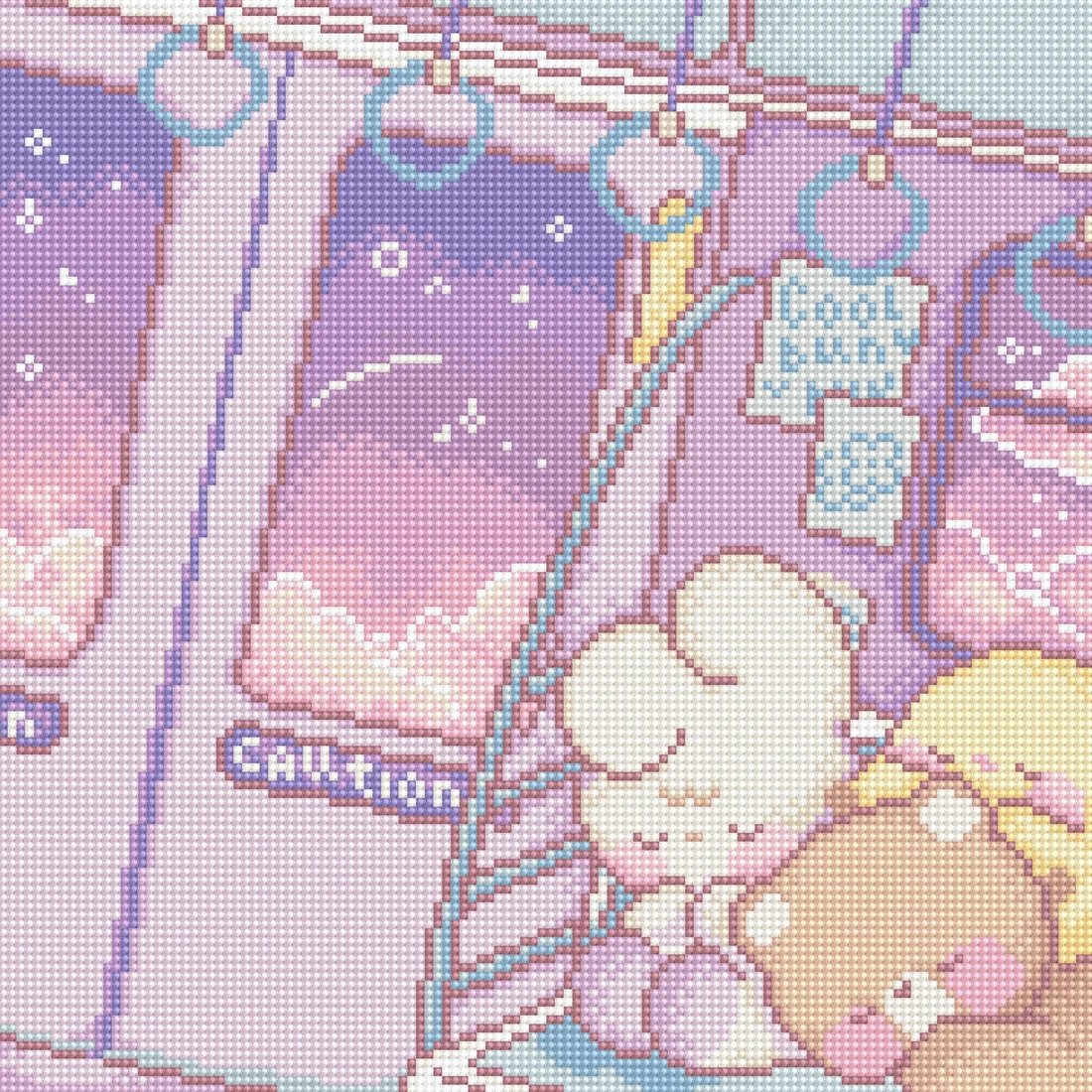 Subway Nap -  Cross Stitch Kit, zoomed in. Select this picture to zoom back out.