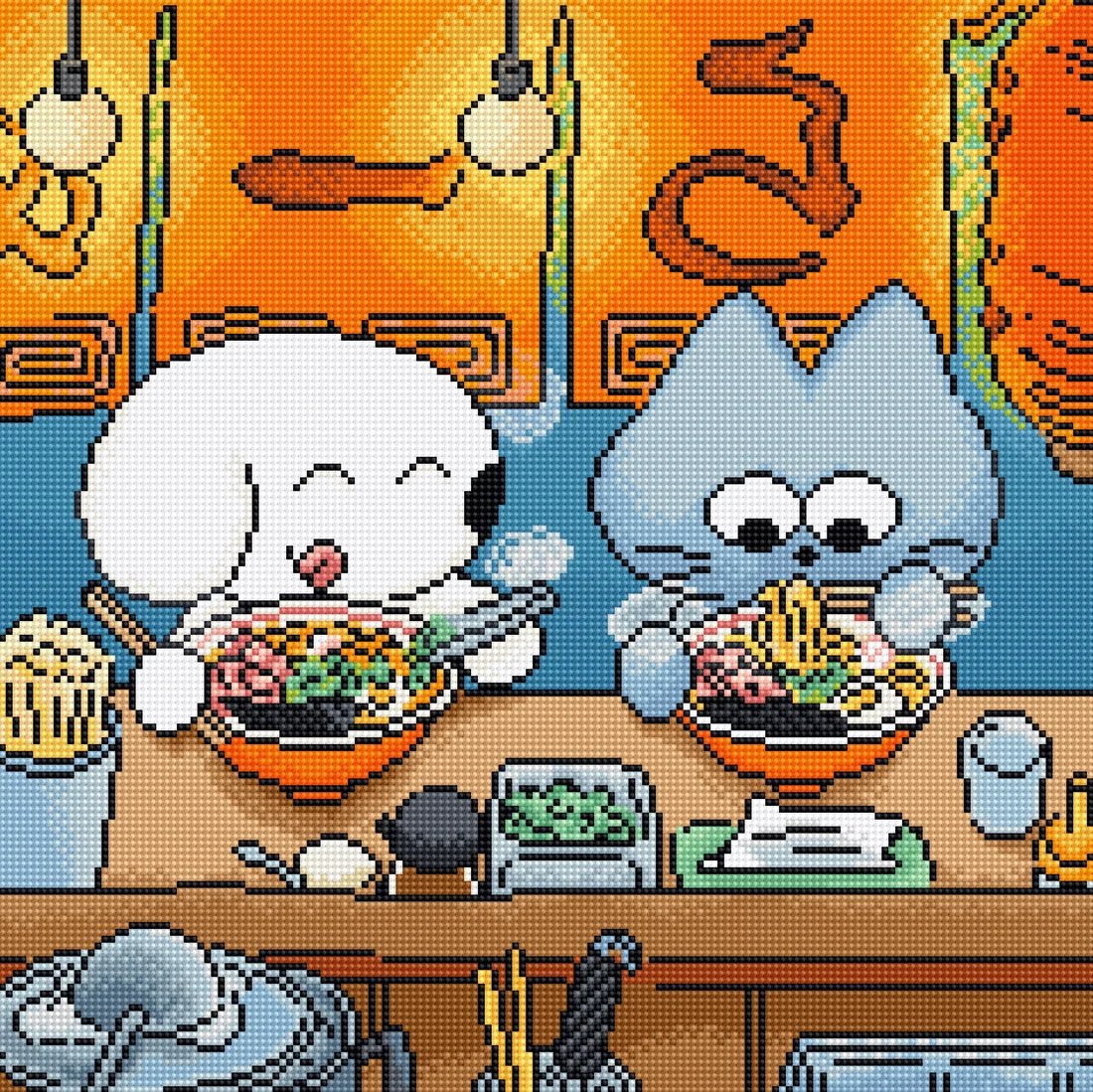 Ramen - Cross Stitch Kit, zoomed in. Select this picture to zoom back out.