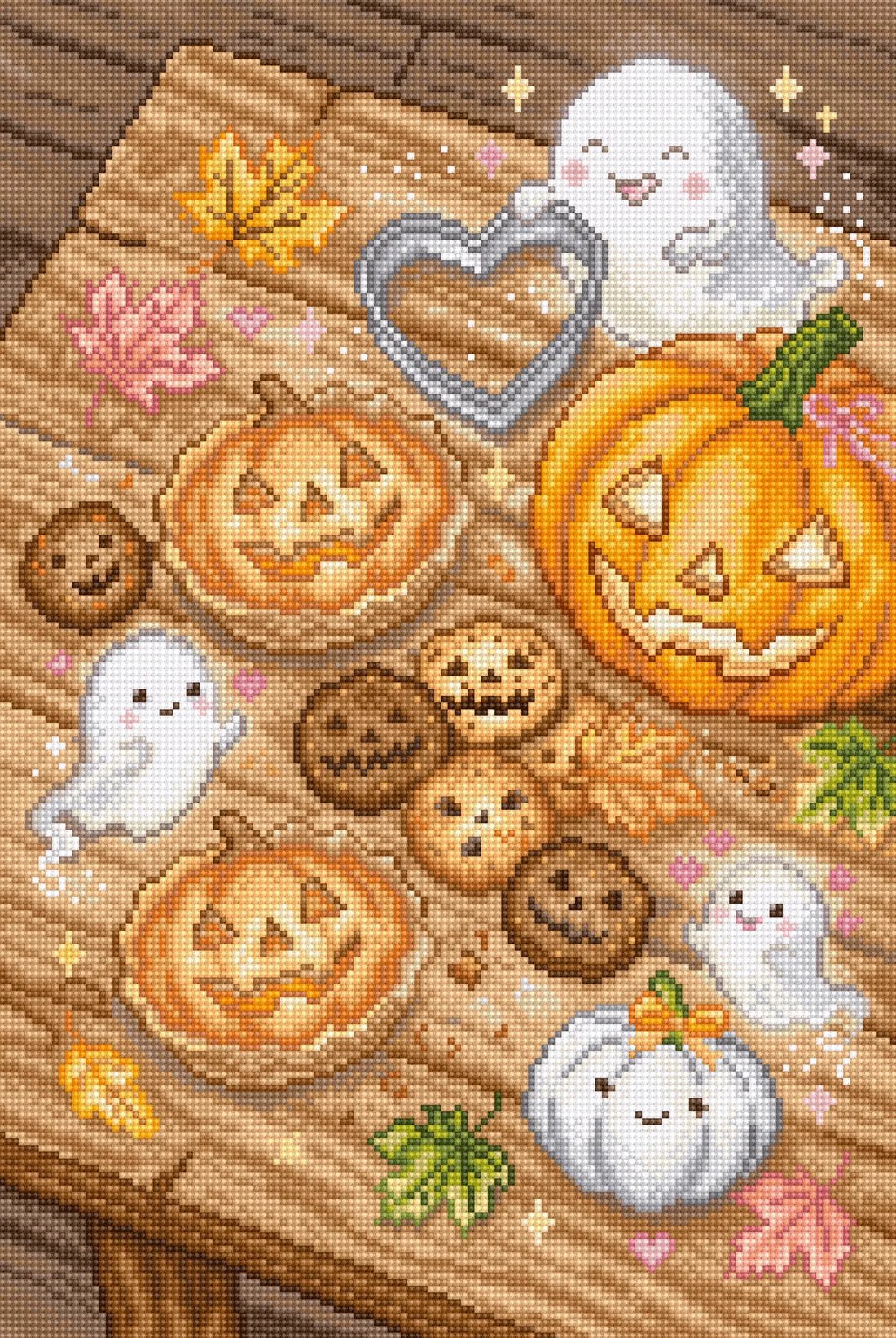 Sweet Spooks - Halloween Cross Stitch Kit, zoomed in. Select this picture to zoom back out.