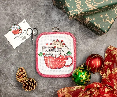 Meowy Christmas - Cross Stitch Kit with Hoop Included 
