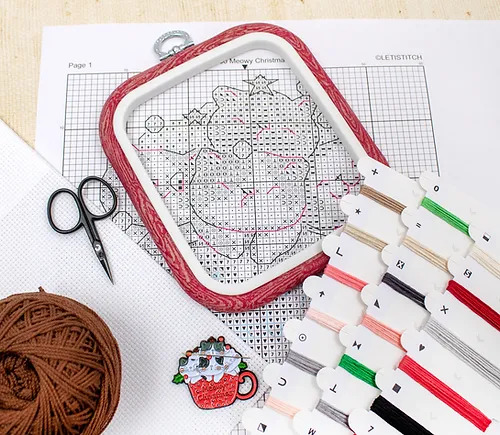 Meowy Christmas - Cross Stitch Kit with Hoop Included 