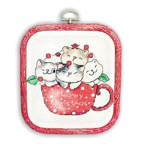 Meowy Christmas - Cross Stitch Kit with Hoop Included 