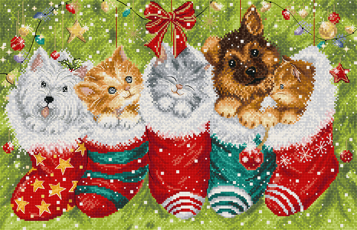 Dogs & Cats in Stockings - Christmas Cross Stitch Kit