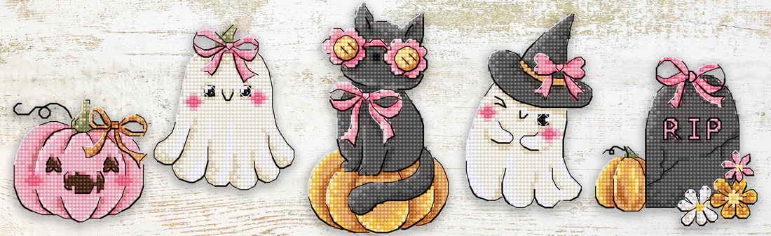 Boo Crew Ornaments 5pcs - Halloween Cross Stitch Kit 