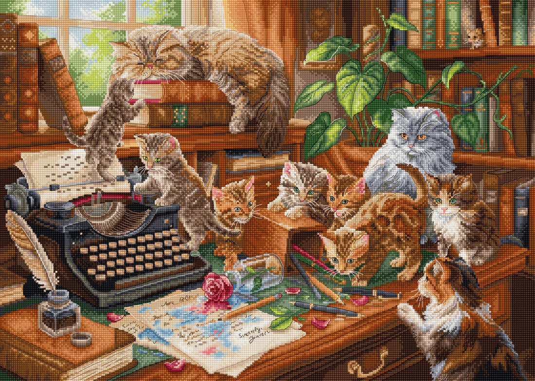 Playful Paws Workshop - Cross Stitch Kit , zoomed in. Select this picture to zoom back out.