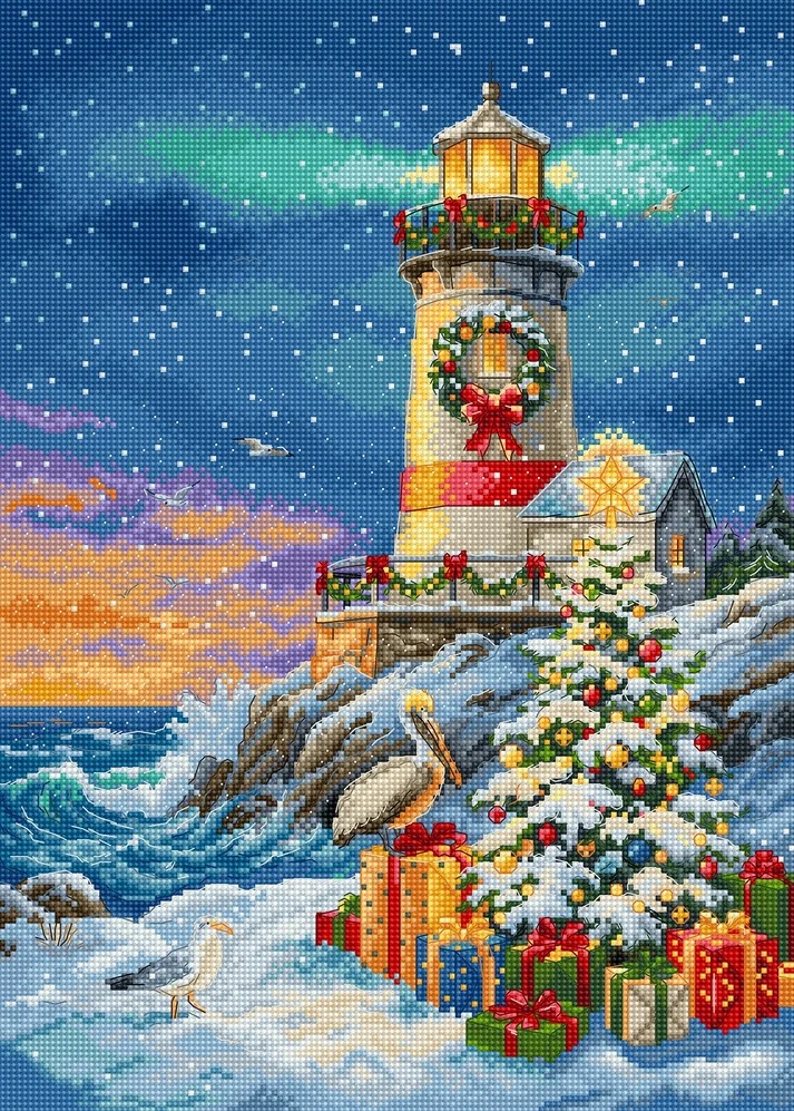 Lighthouse Noel - Christmas Cross Stitch Kit , zoomed in. Select this picture to zoom back out.