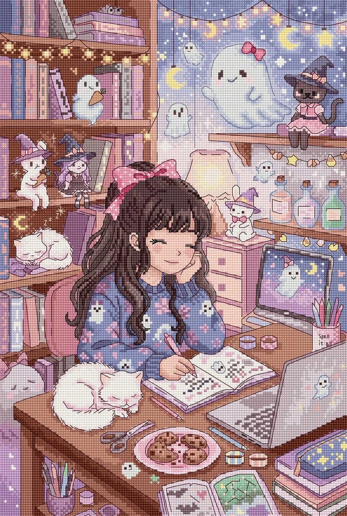 Midnight Magic Notes - Halloween Cross Stitch Kit, zoomed in. Select this picture to zoom back out.